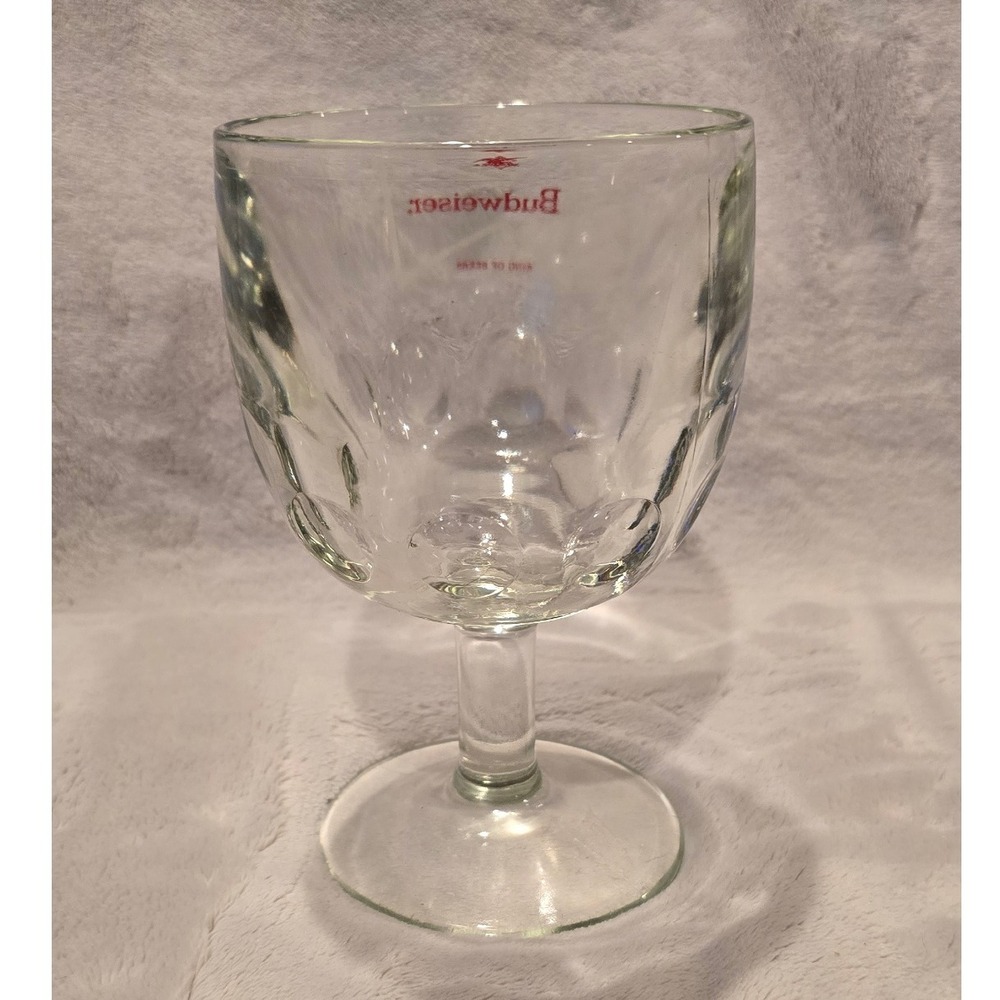 Vintage Budweiser Beer Chalice Thumbprint Glass King of Beers Barware Red Logo - Picture 2 of 4